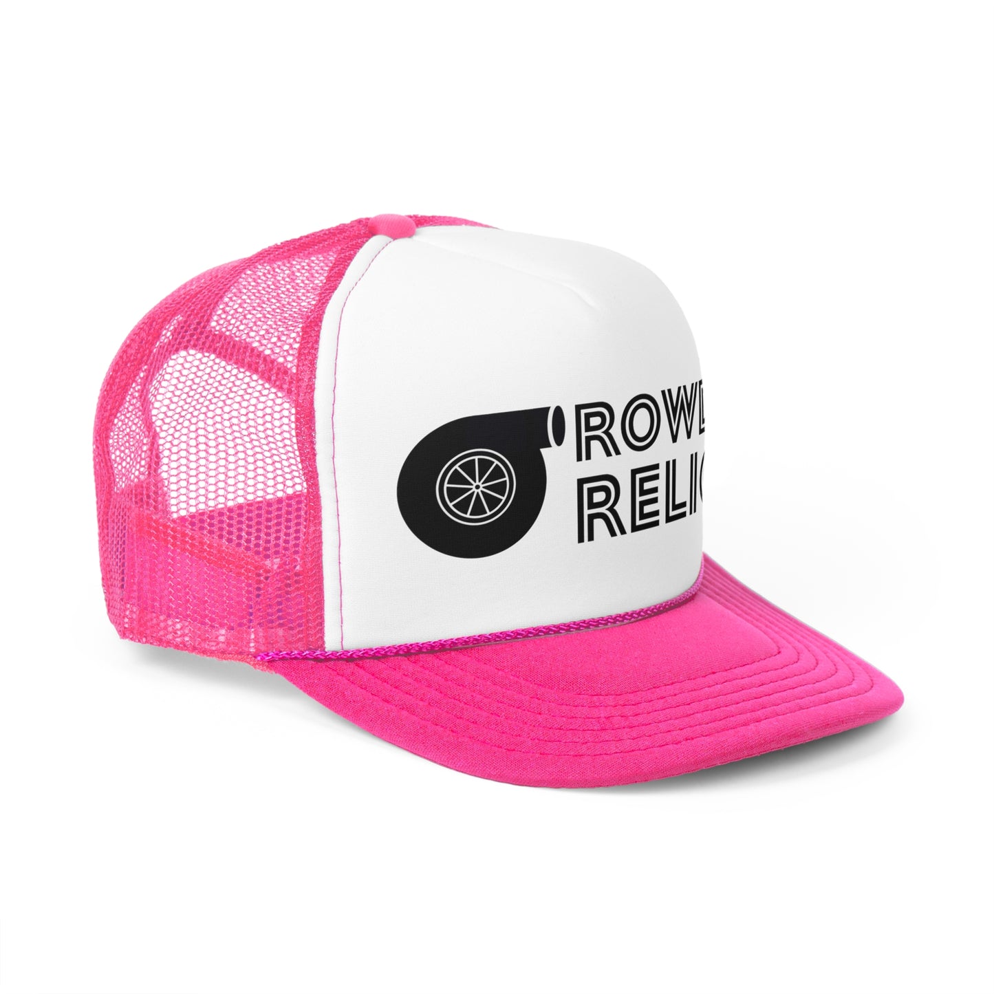 BLACK FONT ROWDY RELICS TRUCKER HAT